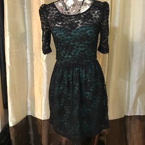 Black & green lace dress